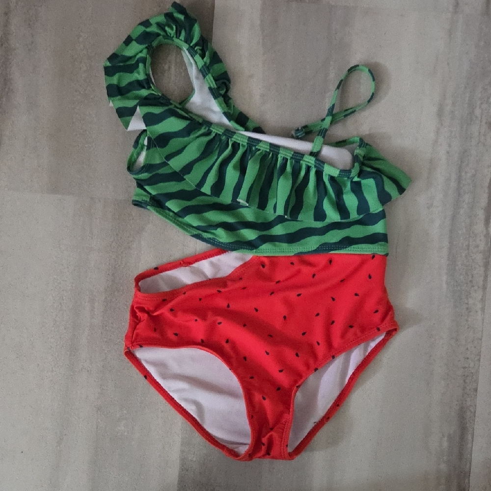 Shein Size 6Y Kids Watermelon Cut Out Ruffled Swimsuit